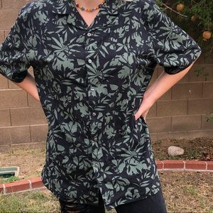 claiborne black and green floral hawaiian shirt